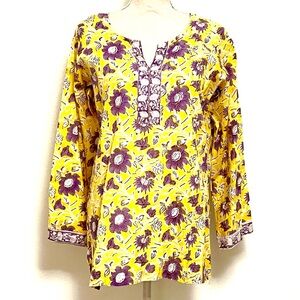 Floral Yellow and Purple Women's Tunic Top